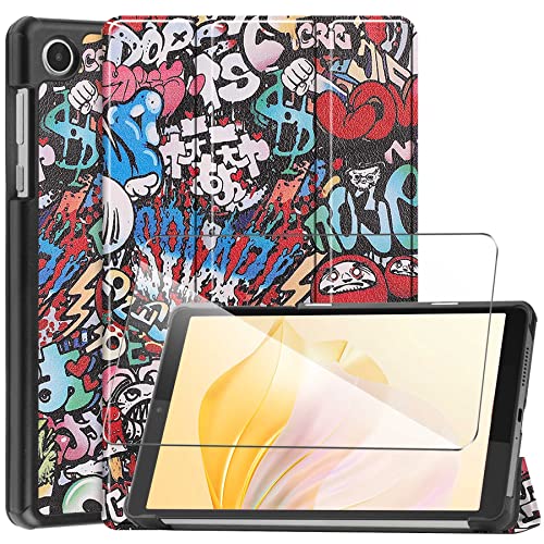 LYZXMY Hülle + Schutzfolie für Lenovo Tab M8 4th Gen TB-300FU 8" 2023 - HD Gehärteter Film Displayschutz, PU Leder Tasche Case Flip Schutzhülle Taschen - Graffiti von LYZXMY