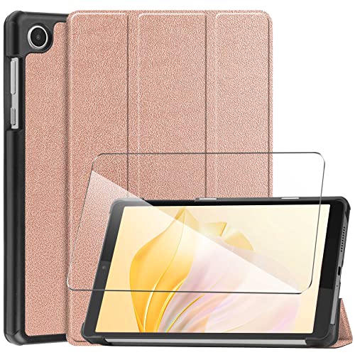 LYZXMY Hülle + Schutzfolie für Lenovo Tab M8 4th Gen TB-300FU 8" 2023 - HD Gehärteter Film Displayschutz, PU Leder Tasche Case Flip Schutzhülle Taschen - Rosegold von LYZXMY