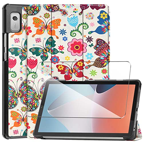 LYZXMY Hülle + Schutzfolie für Lenovo Tab M9 TB-310FU 9" 2023 - HD Gehärteter Film Displayschutz, PU Leder Tasche Case Flip Schutzhülle Taschen - Butterfly von LYZXMY