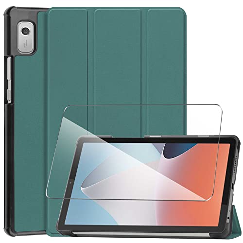 LYZXMY Hülle + Schutzfolie für Lenovo Tab M9 TB-310FU 9" 2023 - HD Gehärteter Film Displayschutz, PU Leder Tasche Case Flip Schutzhülle Taschen - DarkGreen von LYZXMY