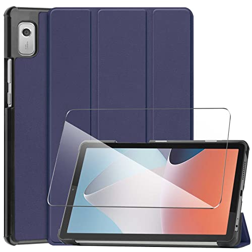 LYZXMY Hülle + Schutzfolie für Lenovo Tab M9 TB-310FU 9" 2023 - HD Gehärteter Film Displayschutz, PU Leder Tasche Case Flip Schutzhülle Taschen - Darkblue von LYZXMY