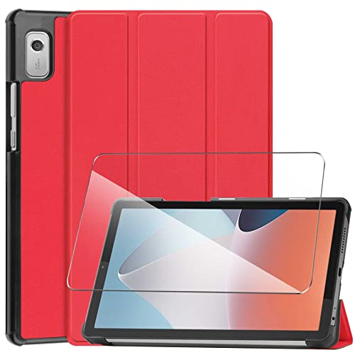 LYZXMY Hülle + Schutzfolie für Lenovo Tab M9 TB-310FU 9" 2023 - HD Gehärteter Film Displayschutz, PU Leder Tasche Case Flip Schutzhülle Taschen - Red von LYZXMY