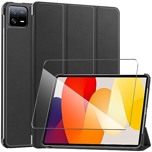 LYZXMY Hülle + Schutzfolie für Xiaomi Pad 6 / Xiaomi Pad 6 Pro 11" - HD Gehärteter Film Displayschutz, PU Leder Tasche Case Flip Schutzhülle Taschen - Black von LYZXMY