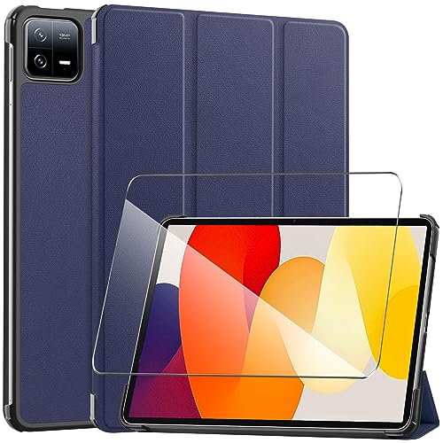 LYZXMY Hülle + Schutzfolie für Xiaomi Pad 6 / Xiaomi Pad 6 Pro 11" - HD Gehärteter Film Displayschutz, PU Leder Tasche Case Flip Schutzhülle Taschen - Darkblue von LYZXMY