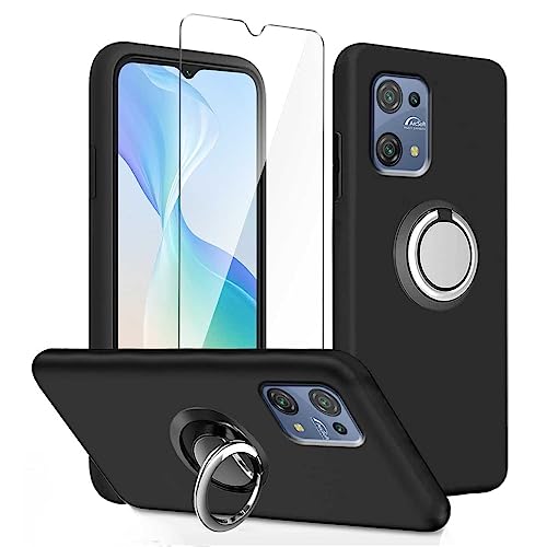 LYZXMY Hülle für Blackview Oscal C30 / C30 Pro (6.52") Schwarz + Drehbarer Ständer + Gehärteter Film Displayschutzfolie - Schutzhülle Weich Silikon Flexibel TPU Tasche Case von LYZXMY