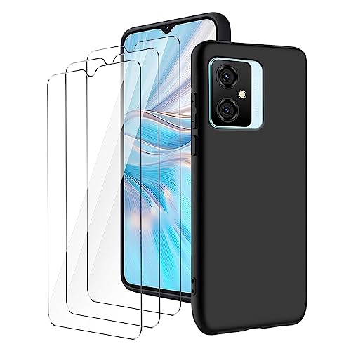 LYZXMY Hülle für Blackview Oscal C70(6.56") Schwarz Handyhülle + 3 Stück Gehärtetes Glas Schutzfolie, Case Weich Silikon TPU Schutzhülle Cover 9H Härte HD Gehärtetes Glasfolie Glas von LYZXMY