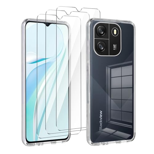 LYZXMY Hülle für Blackview Wave 6C(6.5") Transparent Handyhülle + 3 Stück Gehärtetes Glas Schutzfolie, Case Weich Silikon TPU Schutzhülle Cover 9H Härte HD Gehärtetes Glasfolie Glas von LYZXMY