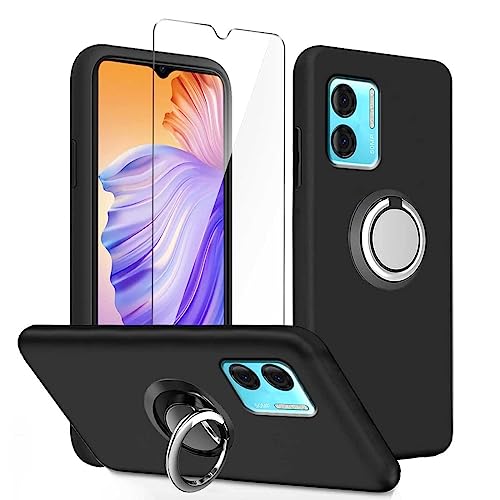 LYZXMY Hülle für Doogee N50 (6.52") Schwarz + Drehbarer Ständer + Gehärteter Film Displayschutzfolie - Schutzhülle Weich Silikon Flexibel TPU Tasche Case von LYZXMY