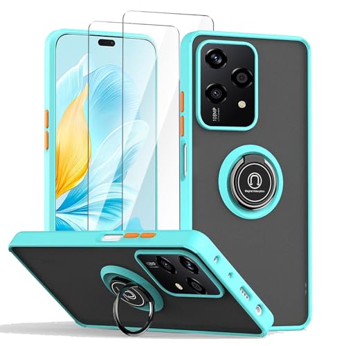 LYZXMY Hülle für Honor 200Lite 5G blau with Ring Stnad Hülle+ 2 x Displayschutzfolie aus gehärtetem Glas,PC +TPU stoßfest Anti-Scratch Telefon Fall Abdeckung von LYZXMY