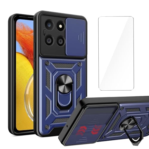 LYZXMY Hülle für Honor 200 Smart (6.8") + 1 x Gehärteter Film Schutzfolie - HandyHülle Mit 360 Grad Ring Ständer Stoßfeste Schutzhülle [ Dual Layer PC + TPU ] Tasche Case Blau von LYZXMY