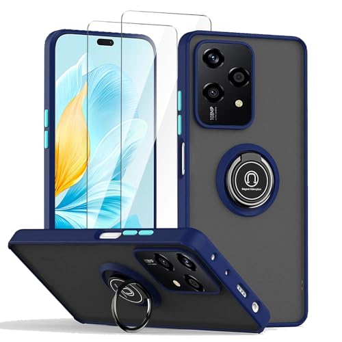 LYZXMY Hülle für Honor 200Lite 5G Königsblau with Ring Stnad Hülle+ 2 x Displayschutzfolie aus gehärtetem Glas,PC +TPU stoßfest Anti-Scratch Telefon Fall Abdeckung von LYZXMY