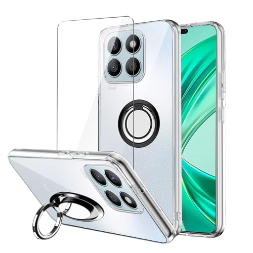 LYZXMY Hülle für Honor X8b(6.7") Transparent Handyhülle + Drehringhalter + Gehärtetes Glas Displayschutz von LYZXMY
