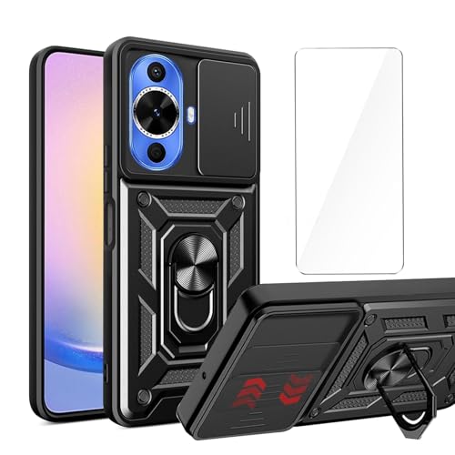 LYZXMY Hülle für Huawei nova 12s (6.7") + 1 x Gehärteter Film Schutzfolie - HandyHülle Mit 360 Grad Ring Ständer Stoßfeste Schutzhülle [ Dual Layer PC + TPU ] Tasche Case Schwarz von LYZXMY