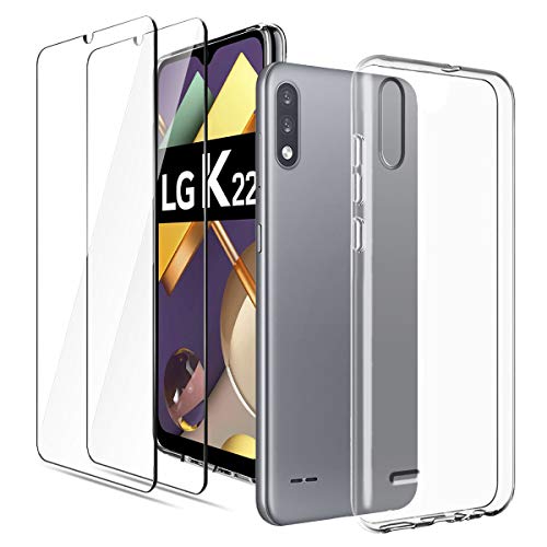 LYZXMY Hülle für LG K22 + [2 Stück] Gehärteter Film Schutzfolie - Transparent Weich Silikon Schutzhülle Flexibel TPU Tasche Case für LG K22 (6.2") von LYZXMY