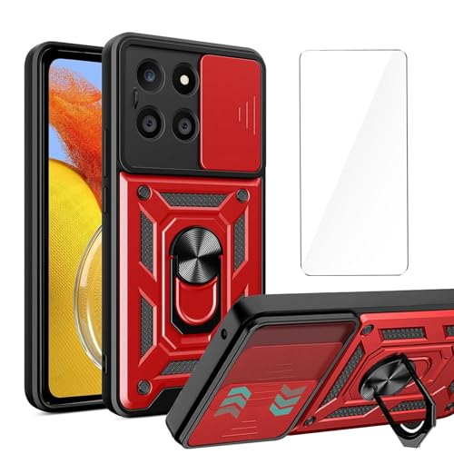 LYZXMY Hülle für Motorola Edge 50 Neo (6.4") + 1 x Gehärteter Film Schutzfolie - HandyHülle Mit 360 Grad Ring Ständer Stoßfeste Schutzhülle [ Dual Layer PC + TPU ] Tasche Case Rot von LYZXMY