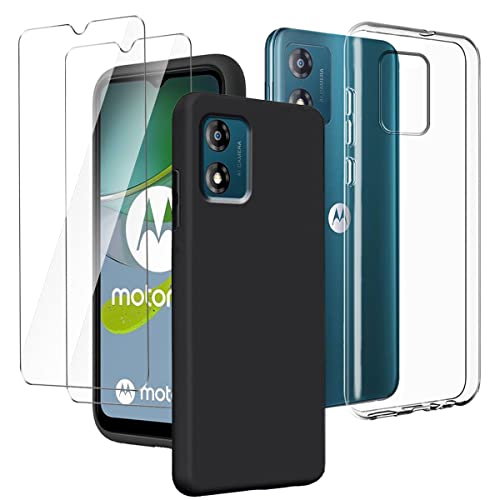 LYZXMY Hülle für Motorola Moto E13 4G (6.5") Transparent + Schwarz Schutzhülle + [2 Stück] Gehärteter Film Displayschutzfolie - Weich Silikon Flexibel TPU Tasche Case von LYZXMY