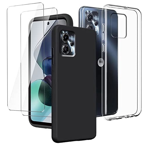 LYZXMY Hülle für Motorola Moto G13 4G (6.5") Transparent + Schwarz Schutzhülle + [2 Stück] Gehärteter Film Displayschutzfolie - Weich Silikon Flexibel TPU Tasche Case von LYZXMY