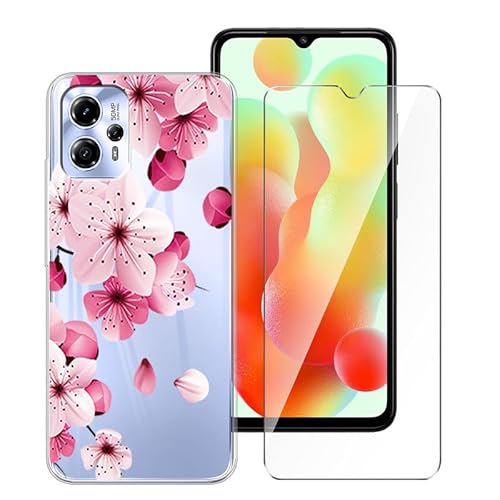 LYZXMY Hülle für Motorola Moto G13 4G / Moto G23 4G (6.5") + Gehärteter Film Displayschutzfolie Schutzfolie - Transparent Weich Silikon Schutzhülle Flexibel TPU Tasche Case - Flower von LYZXMY