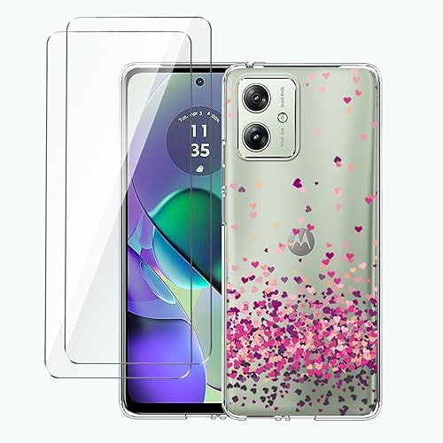 LYZXMY Hülle für Motorola Moto G54 5G(6.5") Transparent Handyhülle + 2 Stück Gehärtetes Glas Schutzfolie, Case Weich Silikon TPU Schutzhülle Cover -WM85 von LYZXMY