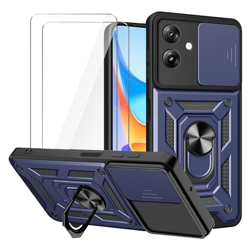LYZXMY Hülle für Motorola Moto G54 5G (6.5") + 2 x Gehärteter Film Schutzfolie - HandyHülle Mit 360 Grad Ring Ständer Stoßfeste Schutzhülle [ Dual Layer PC + TPU ] Tasche Case Blau von LYZXMY