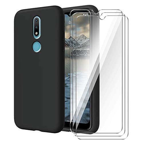 LYZXMY Hülle für Nokia 2.4 + [3 Stück] Gehärteter Film Displayschutzfolie - Schwarz Weich Silikon Schutzhülle Flexibel TPU Tasche Case für Nokia 2.4 (6.5") von LYZXMY