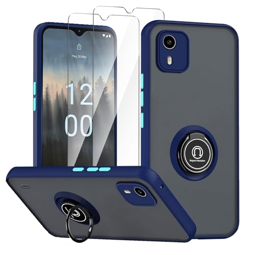 LYZXMY Hülle für Nokia C12 / Nokia C12 Pro Königsblau with Ring Stnad Hülle+ 2 x Displayschutzfolie aus gehärtetem Glas,PC +TPU stoßfest Anti-Scratch Telefon Fall Abdeckung von LYZXMY