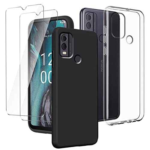 LYZXMY Hülle für Nokia C22 4G (6.5") Transparent + Schwarz Schutzhülle + [2 Stück] Gehärteter Film Displayschutzfolie - Weich Silikon Flexibel TPU Tasche Case von LYZXMY