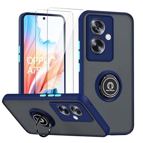 LYZXMY Hülle für Oppo A79 5G Königsblau with Ring Stnad Hülle+ 2 x Displayschutzfolie aus gehärtetem Glas,PC +TPU stoßfest Anti-Scratch Telefon Fall Abdeckung von LYZXMY