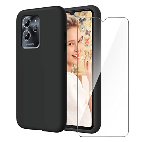 LYZXMY Hülle für Oukitel C32 / Oukitel C32 Pro + Gehärteter Film Displayschutzfolie Schutzfolie - Schwarz Weich Silikon Schutzhülle Flexibel TPU Tasche Case für Oukitel C32 (6.52") von LYZXMY