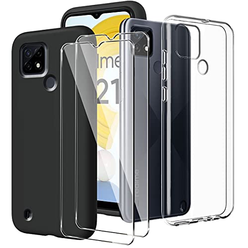 LYZXMY Hülle für Realme C21 Transparent + Schwarz Schutzhülle + [2 Stück] Gehärteter Film Displayschutzfolie - Weich Silikon Flexibel TPU Tasche Case für Realme C21 (6.5") von LYZXMY