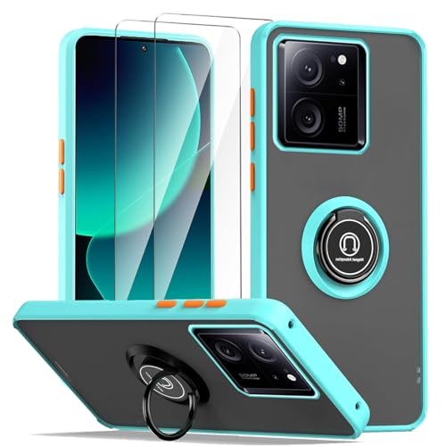 LYZXMY Hülle für Xiaomi 13T/13T Pro 5G blau with Ring Stnad Hülle+ 2 x Displayschutzfolie aus gehärtetem Glas,PC +TPU stoßfest Anti-Scratch Telefon Fall Abdeckung von LYZXMY