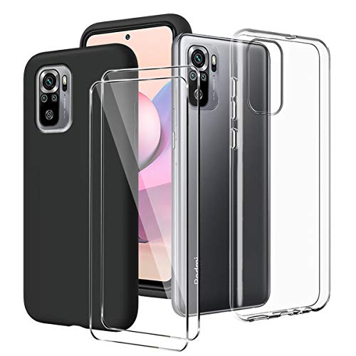 LYZXMY Hülle für Xiaomi Redmi Note 10S / Redmi Note 10 4G (6.43") Transparent + Schwarz Schutzhülle + [2 Stück] Panzerglas Displayschutzfolie - Weich Silikon Flexibel TPU Tasche Case von LYZXMY