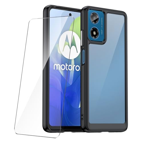 LYZXMY Schutzfolie für Motorola Moto G24 4G (6.56") Hülle Schwarz + Gehärteter Film Displayschutzfolie - Durchscheinend Harte Rückseite et Weiche TPU-Bumper Stoßfest Schutzhülle Tasche Case Cover von LYZXMY