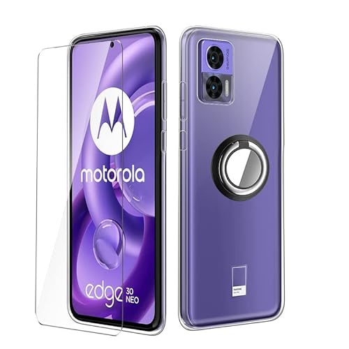 LYZXMY Schutzhülle für Motorola Edge 30 Neo (6.28") Transparent Schutzhülle + 1 Ring Smartphone + 1 Stück Displayschutzfolie aus gehärtetem Glas von LYZXMY