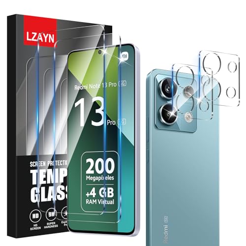 2 Pack Displayschutzfolie Kompatibel mit Xiaomi Redmi Note 13 Pro 5G,2 Panzerglas mit 2 Kameraobjektivschutz,Hohe Transparenz,9H Kratzfest,Blasenfrei,Hülle kompatibel,Einfache Installation von LZAYN