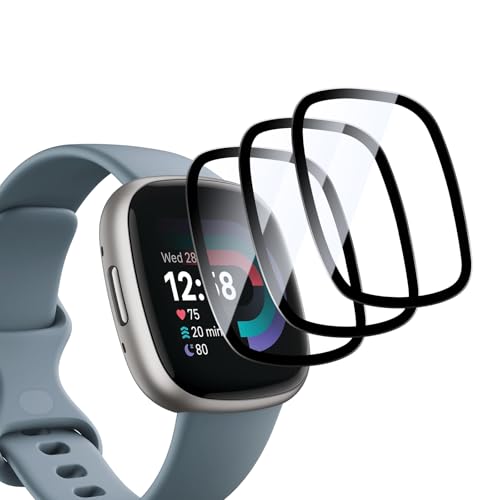 3 Stück Schutzfolie für Fitbit Versa 4, 3D Vollständigen Abdeckung, Anti-Kratzen, 9H Härte, Bubble-frei, Anti-Öl, Einfache Installation von LZAYN
