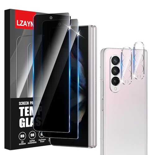 LZAYN 2+2 Pack Blickschutzfolie für Samsung Galaxy Z Fold 3, 2 Panzerglasfolie + 2 Stück Kameraobjektivschutz, 9H Härte, Anti-Kratzen, Hülle kompatibel, Anti-Spy Glasschutz LZAYN 2+2 Pack Blickschutzfolie für Samsung Galaxy Z Fold 3, 2 Panzerglasfolie + 2 Stück Kameraobjektivschutz, 9H Härte, Anti-Kratzen, Hülle kompatibel, Anti-Spy Glasschutz von LZAYN
