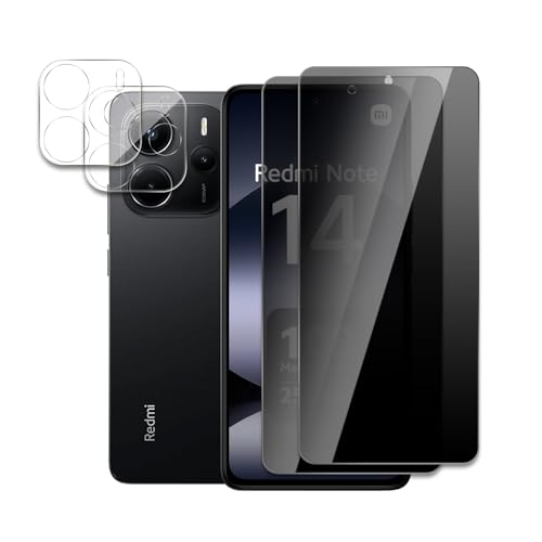 LZAYN 2 Stück Sichtschutz Schutzfolie Für Xiaomi Redmi Note 14 5G mit 2 Stück Kamera Panzerfolie, Anti-Spy Schutzglas, 9H Härte, Anti-Kratzer, Anti-Öl, Anti-Bläschen, Einfache Installation von LZAYN