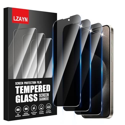 LZAYN Displayschutzfolie für iPhone 15 Pro Max, stoßfest, kratzfest, blasenfrei, schwarz, Anti-Spionage-Displayschutzfolie aus gehärtetem Glas, einfache Installation, 3 Stück LZAYN Displayschutzfolie für iPhone 15 Pro Max, stoßfest, kratzfest, blasenfrei, schwarz, Anti-Spionage-Displayschutzfolie aus gehärtetem Glas, einfache Installation, 3 Stück von LZAYN