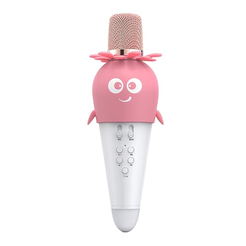 LZLUCKCOME Bluetooth Mikrofon Karaoke, Tragbare LED Karaoke Mikrofon Lautsprecher, für Party Podcast Familie, Kompatibel mit Android IOS PC - Geschenke für Erwachsene und Kinder (Rosa) von LZLUCKCOME