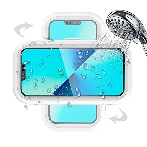 LZLUCKCOME Dusch Handy Ständer, Wasserdicht Handyhalterung Box, 480° Drehbar Handyhalterung, passend für Smartphone unter 7 Zoll (Elegantes Weiß) von LZLUCKCOME