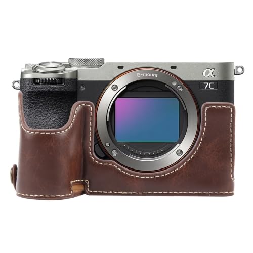 LZOQOWUJ MGJQJ TTYKK for ILCE-7CM2 / Alpha 7C II Glänzende PU-Leder-Kamera-Halbgehäusebasis(Coffee) von LZOQOWUJ