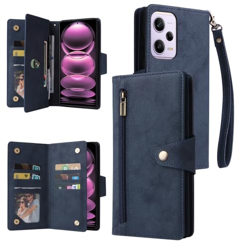 LZOQOWUJ PMBHCL Schutzhülle für Redmi Note 12 Pro Speed/Note 12 Pro Global/Poco X5 Pro, Nietenschnalle, 9 Karten, dreifach gefaltete Lederhülle, RRTWQ (blau) von LZOQOWUJ