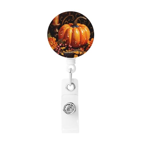 Pumpkin Autumn Blessings Print Badge Reel Retractable Badge Holder Cute Nurse Badge Reel with Keychain Badge Clip ID Card Holders for Men Women von LZQPOEAS