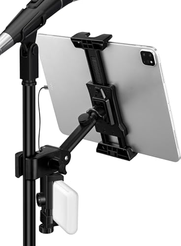 LZSIG Aktualisierte Tablet- und Powerbank-Halterung für Mikrofonständer, Verstellbarer Mikrofon-Notenständer, iPad-Handyclip, kompatibel mit iPhone, Android, Allen 4,7 bis 34,3 cm Smartphones (XL) von LZSIG