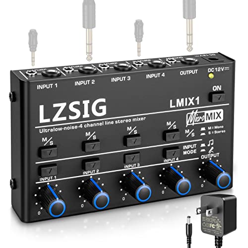 LZSIG Mini-Audio-Mixer, Stereo-Line-Mixer für Sub-Mixing, ultra-geräuscharm, 4-Kanal, Mikrofon-unabhängige Steuerung, DC 12 V, für Gitarren, Bass, Keyboards oder Bühnenmixer-Verlängerung, LMIX1 LZSIG Mini-Audio-Mixer, Stereo-Line-Mixer für Sub-Mixing, ultra-geräuscharm, 4-Kanal, Mikrofon-unabhängige Steuerung, DC 12 V, für Gitarren, Bass, Keyboards oder Bühnenmixer-Verlängerung, LMIX1 von LZSIG