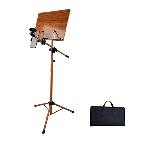 Tragbarer Notenständer mit Tragetasche, Bambus Holz Notenständer Verstellbarer Lift Metallträger, mit Mikrofonständer, für Verschiedene Musikinstrumente(Color:B) von LZYqwq