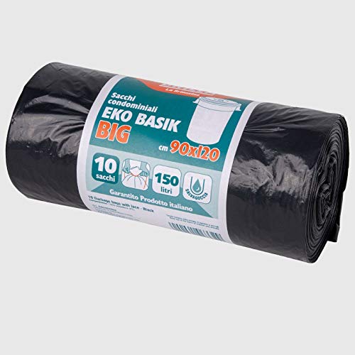 La Briantina Eko Basik Big SAC06332A Schwarz, großes Format 90 x 120 cm, Fassungsvermögen 150 Liter, 10 Säcke von La Briantina