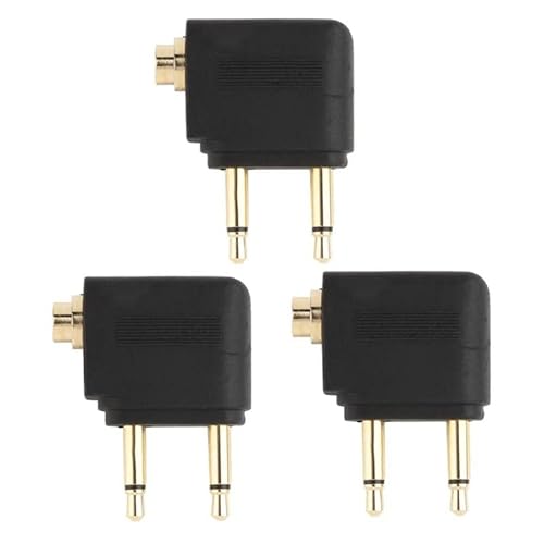 La Brodée Airplane Airline Flight Adapter for Headphones, 3 Pack Airplane Headphone Adaptor, 3.5mm Male to Female Stereo AUX Jack (Golden Plated) von La Brodée
