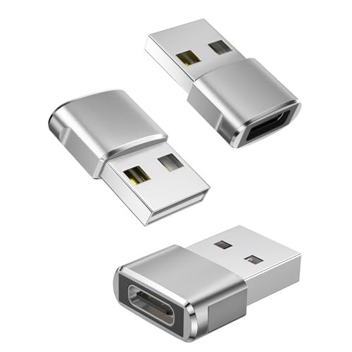 USBC Buchse zu USB Stecker Adapter, 3 Stück USB auf Typ C Adapter, USB-C Buchse zu A Stecker Ladegerät Netzteil Konverter Kompatibel mit MacBook, Notebook, Tablet, Smartphone, Airpods, Galaxy (Silber) von La Brodée
